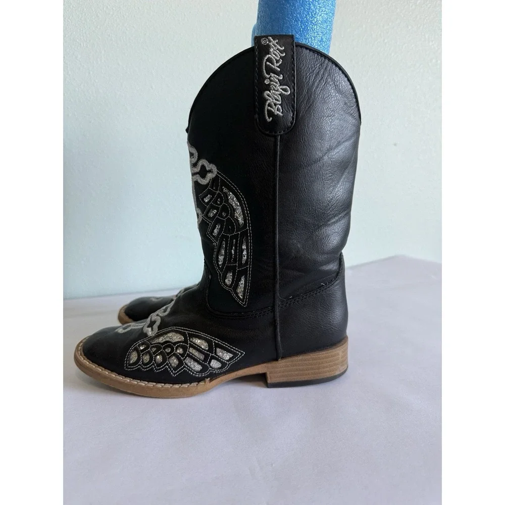 Blazin Roxx Girls Western Cowgirl Boots Glittery Silver Wings Cross Design Sz 1